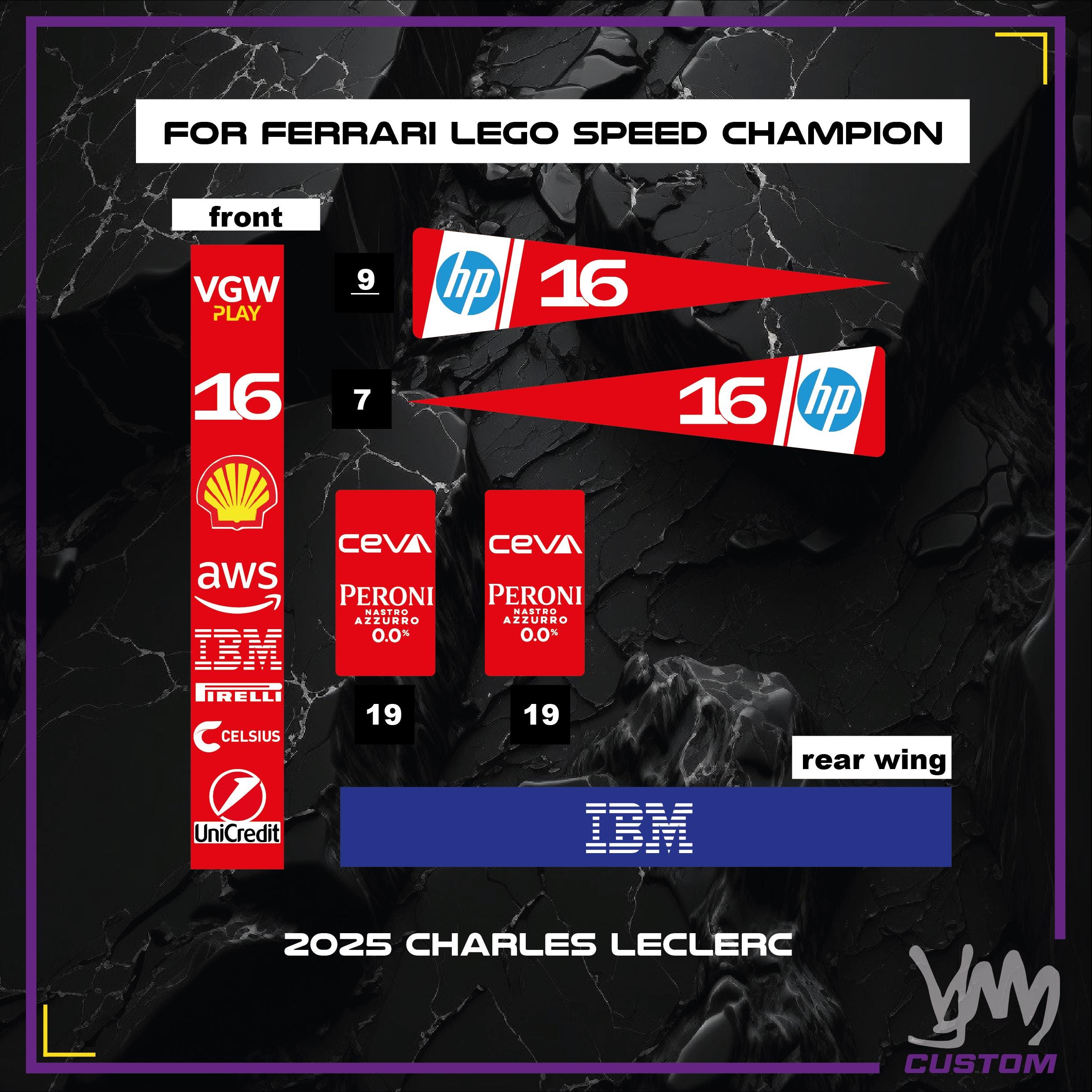 Pack de stickers Ferrari édition livrée 2025 pour Lego Speed Champion 77242 Ferrari F1 - Lewis Hamilton ou Charles Leclerc