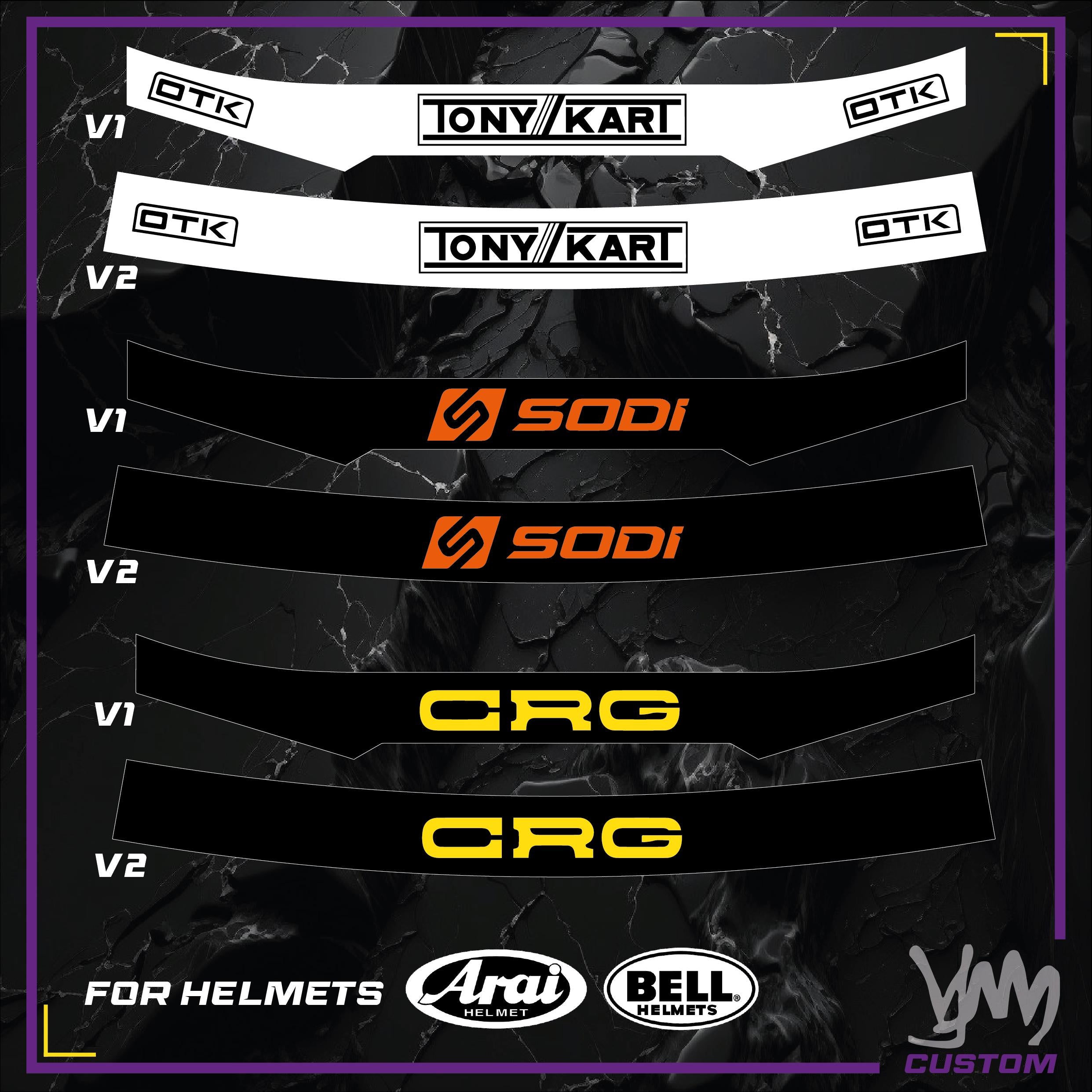 Sticker bandeau de visière pour casque karting Arai et Bell - Design logo karting