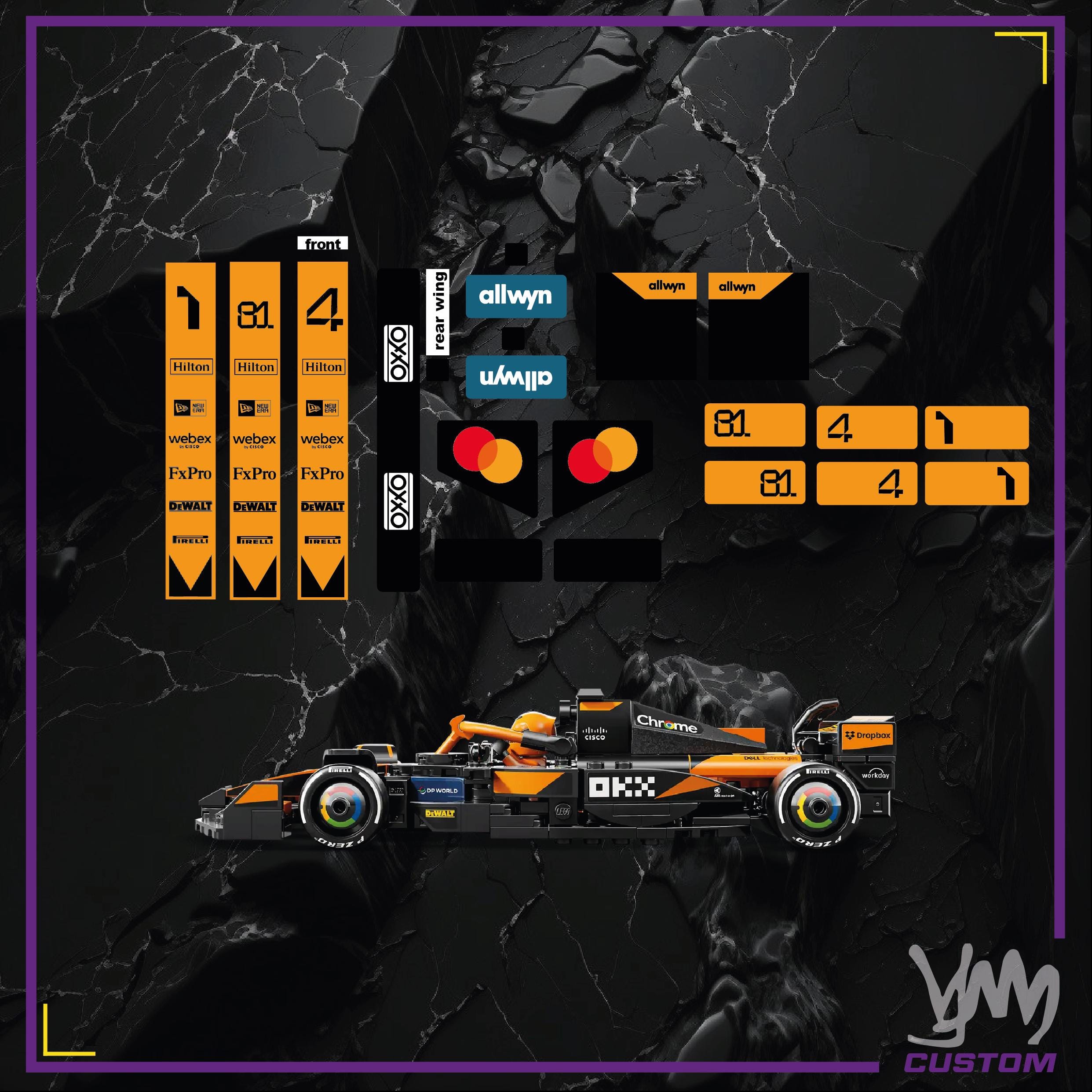 Pack de stickers McLaren F1 F1 édition livrée 2025 / 2026 pour Lego Speed Champion 77251 - Lando Norris / Oscar Piastri