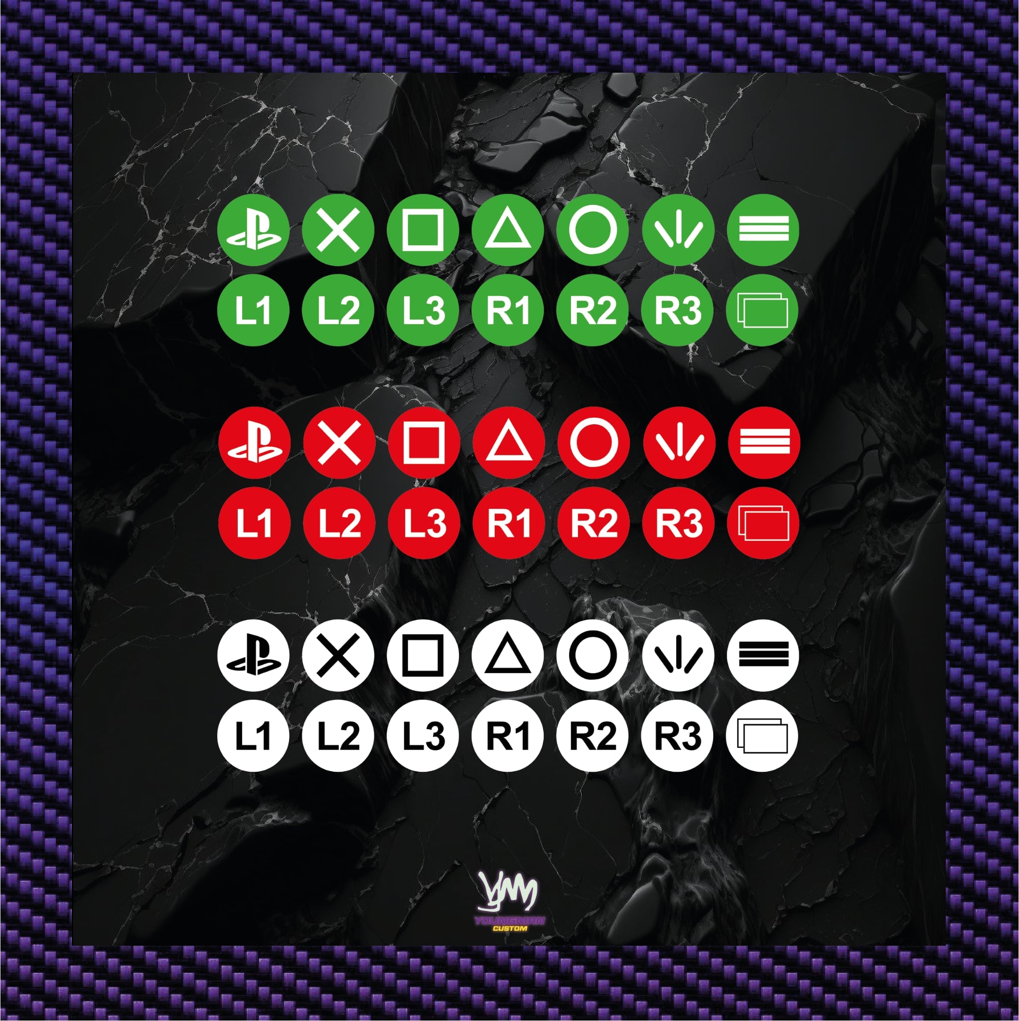 Stickers for PlayStation steering wheel buttons / SIM Racing / Button box labels