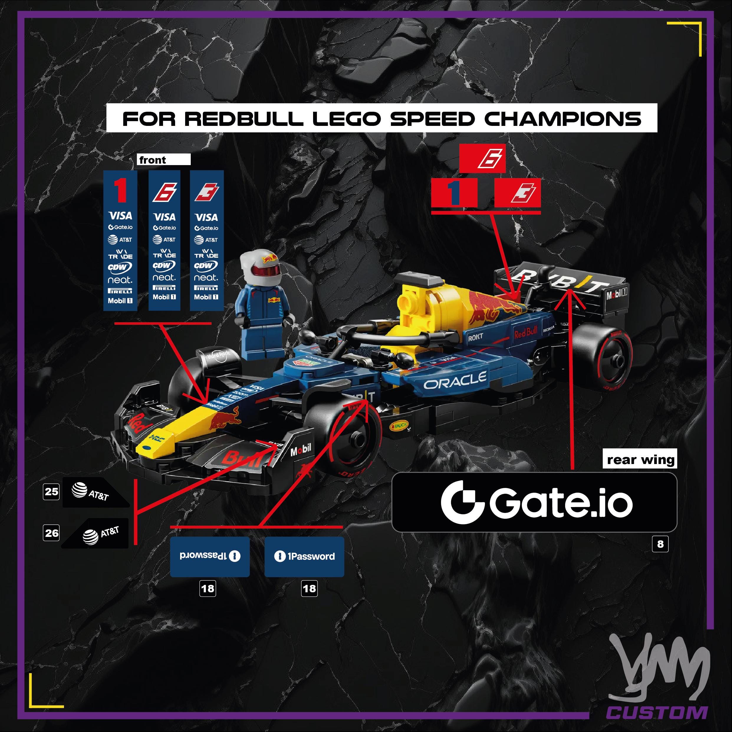 Pack de stickers Red Bull F1 édition livrée 2025 / 2026 pour Lego Speed Champion 77243 Oracle RB F1 Team - Max Verstappen - Isack Hadjar