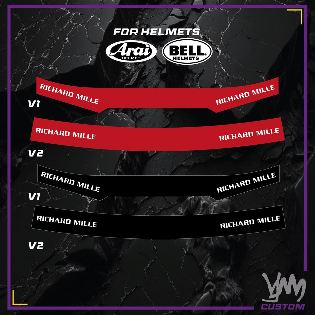 Sticker bandeau de visière pour casque Arai et Bell - Design F1 pilotes réplique GT
