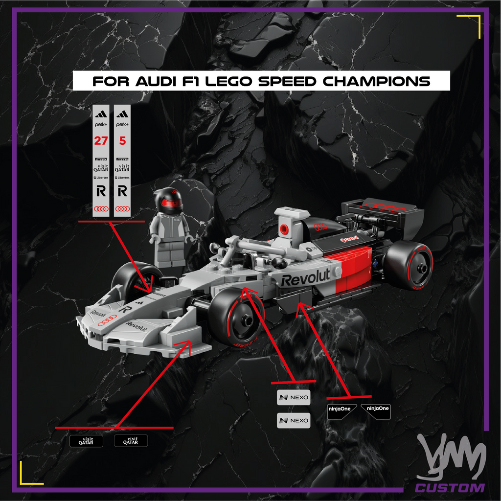 Audi F1 Team sticker pack, 2026 livery edition, for Lego Speed ​​Champion 77259 Nico Hulkenberg - Gabriel Bortoleto