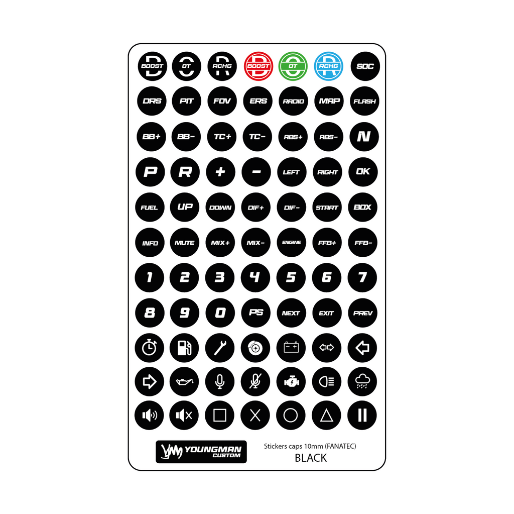 SIM Racing Steering Wheel Button Stickers / Button Box - 10mm Fanatec