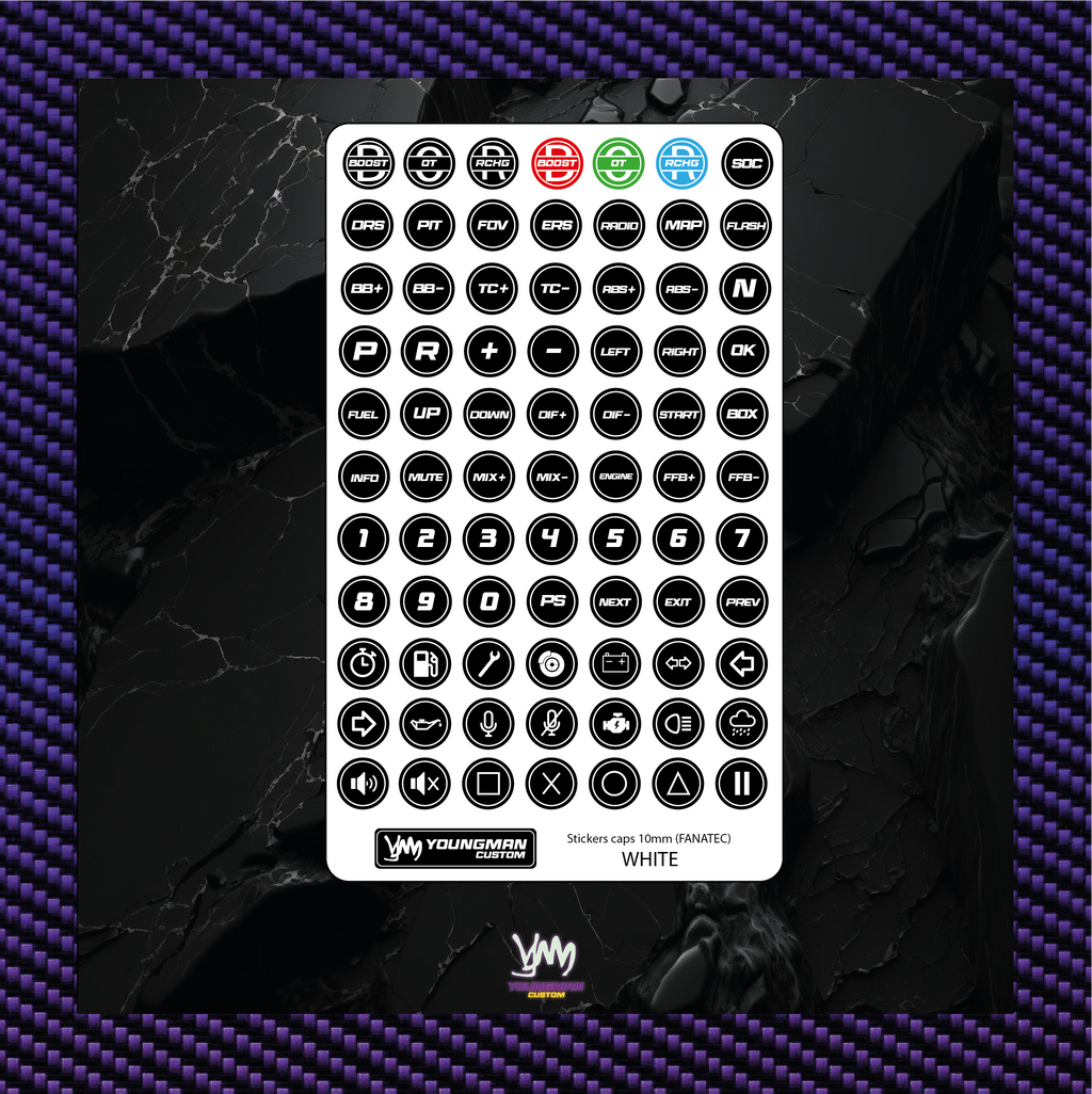 Stickers pour boutons de volant indications SIM Racing / Button box - 10mm Fanatec