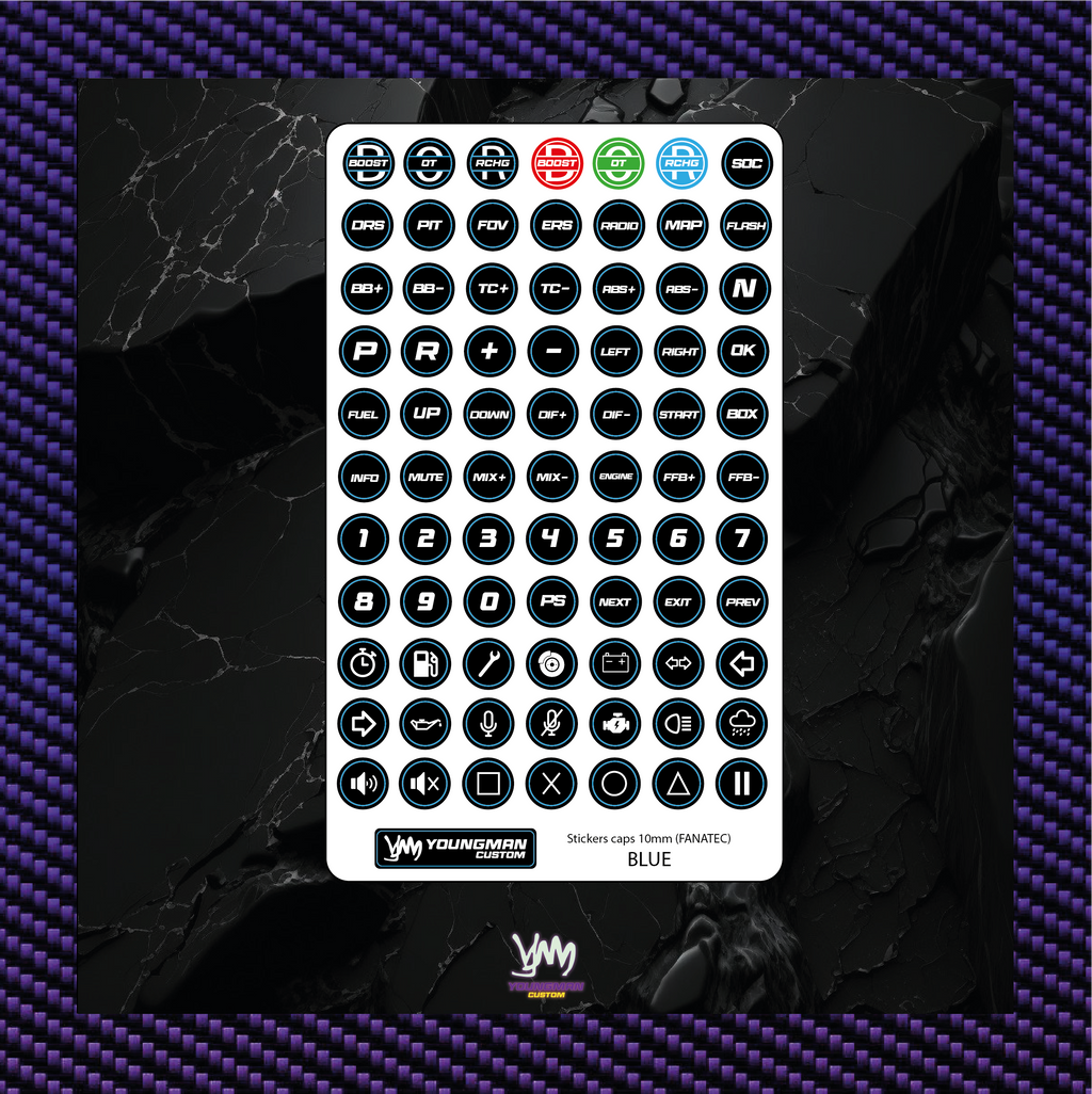 Stickers pour boutons de volant indications SIM Racing / Button box - 10mm Fanatec