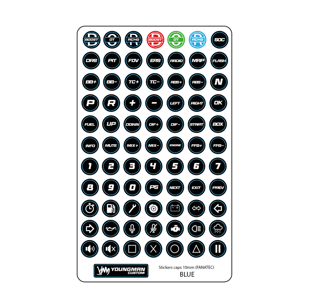 SIM Racing Steering Wheel Button Stickers / Button Box - 10mm Fanatec