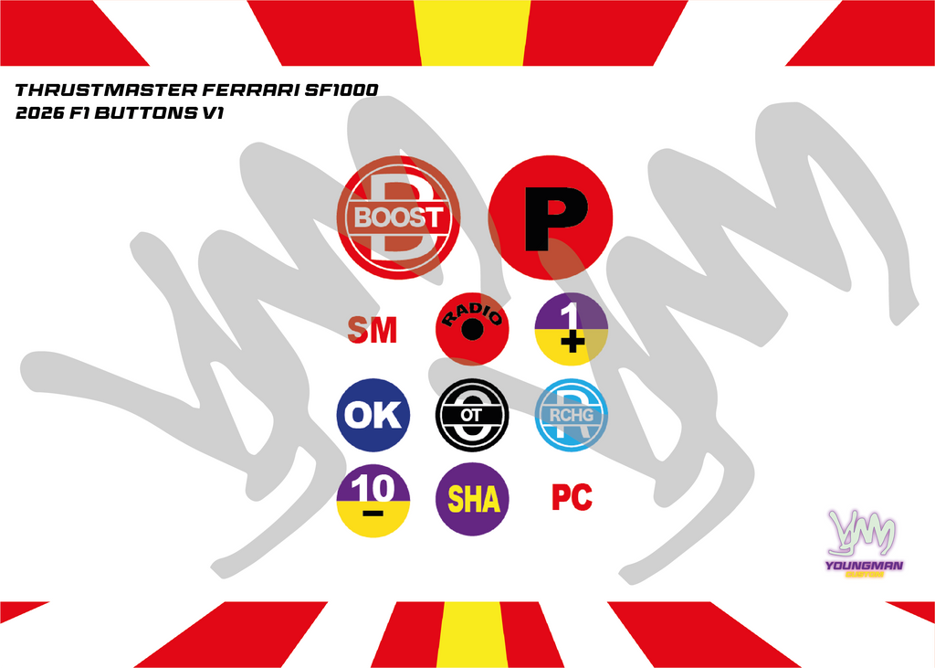 Sticker pack for Thrustmaster Ferrari F1 SF1000 steering wheel buttons – 2026 version