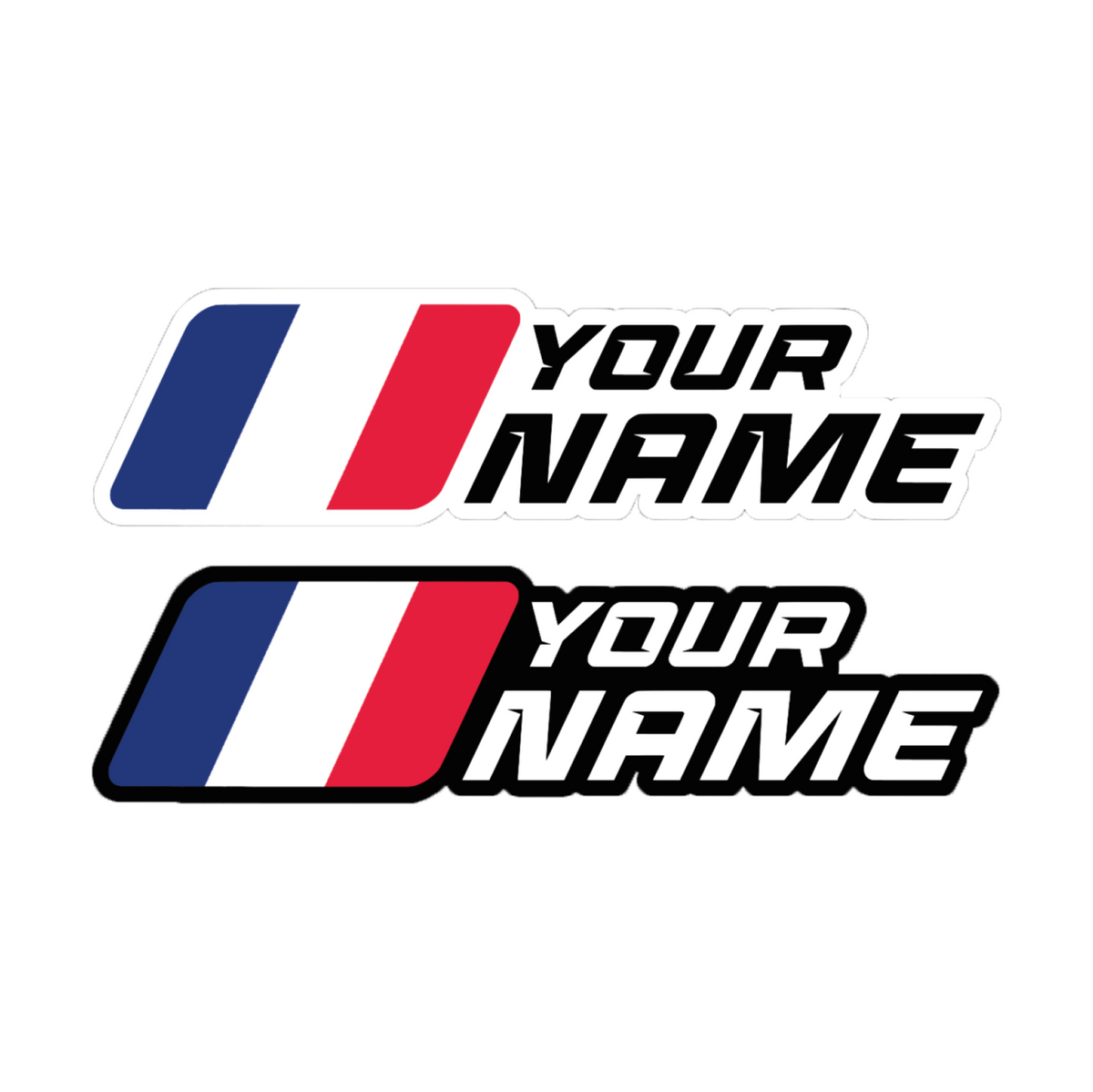Personalized name stickers (x2) with a choice of flag
