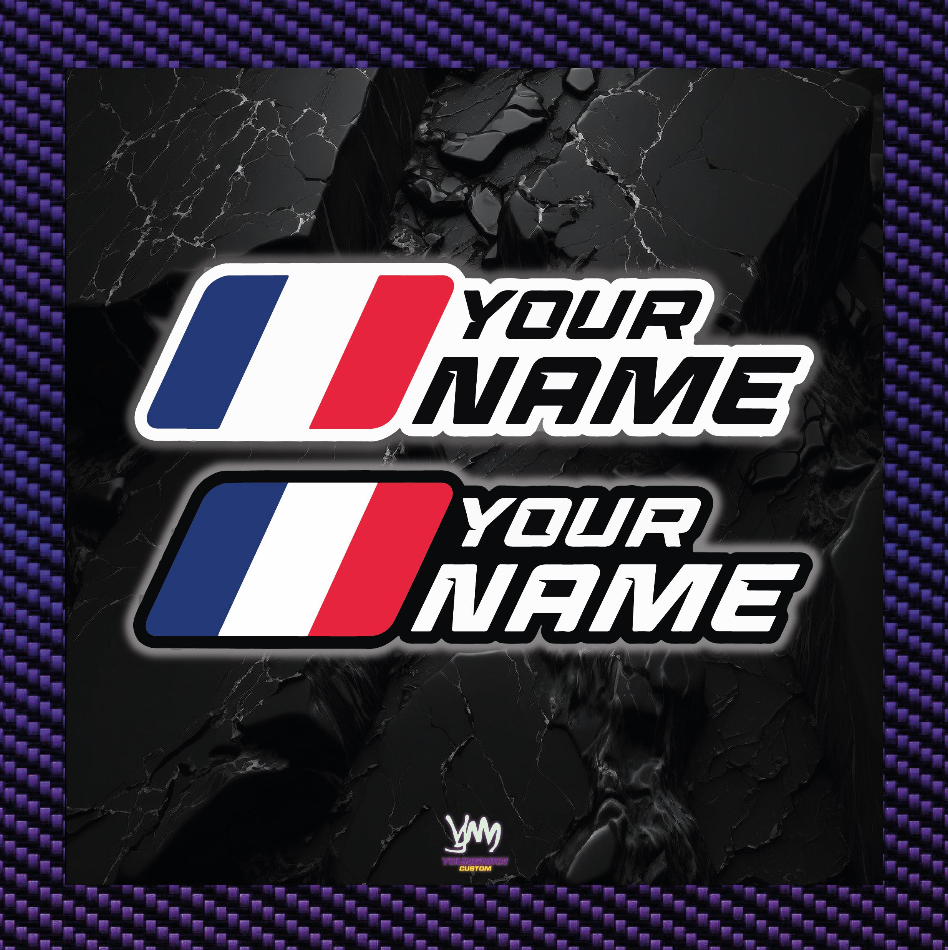 Personalized name stickers (x2) with a choice of flag