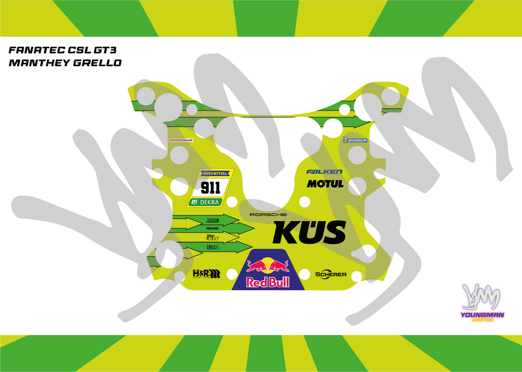 Autocollant Porsche Manthey Grello pour volant complet Fanatec CSL GT3 / CSL McLaren GT3