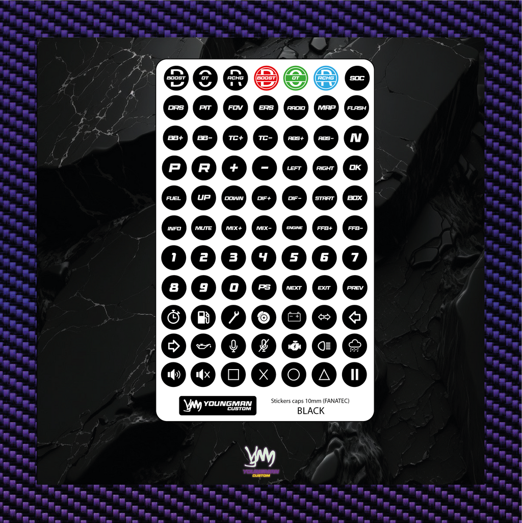 Stickers pour boutons de volant indications SIM Racing / Button box - 10mm Fanatec