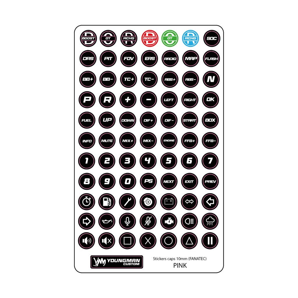 SIM Racing Steering Wheel Button Stickers / Button Box - 10mm Fanatec