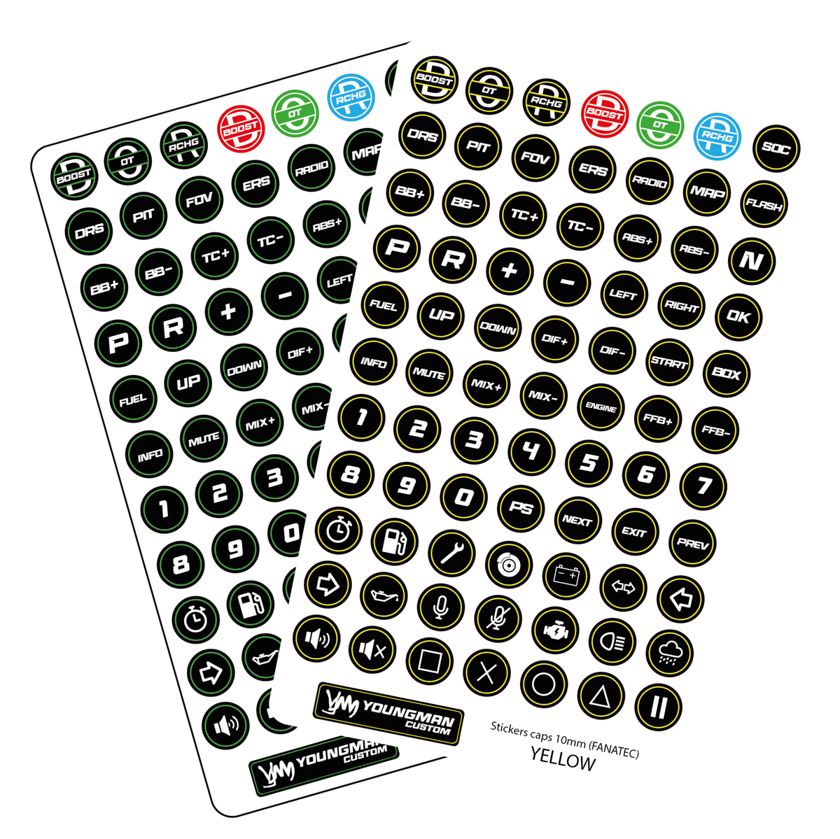 SIM Racing Steering Wheel Button Stickers / Button Box - 10mm Fanatec