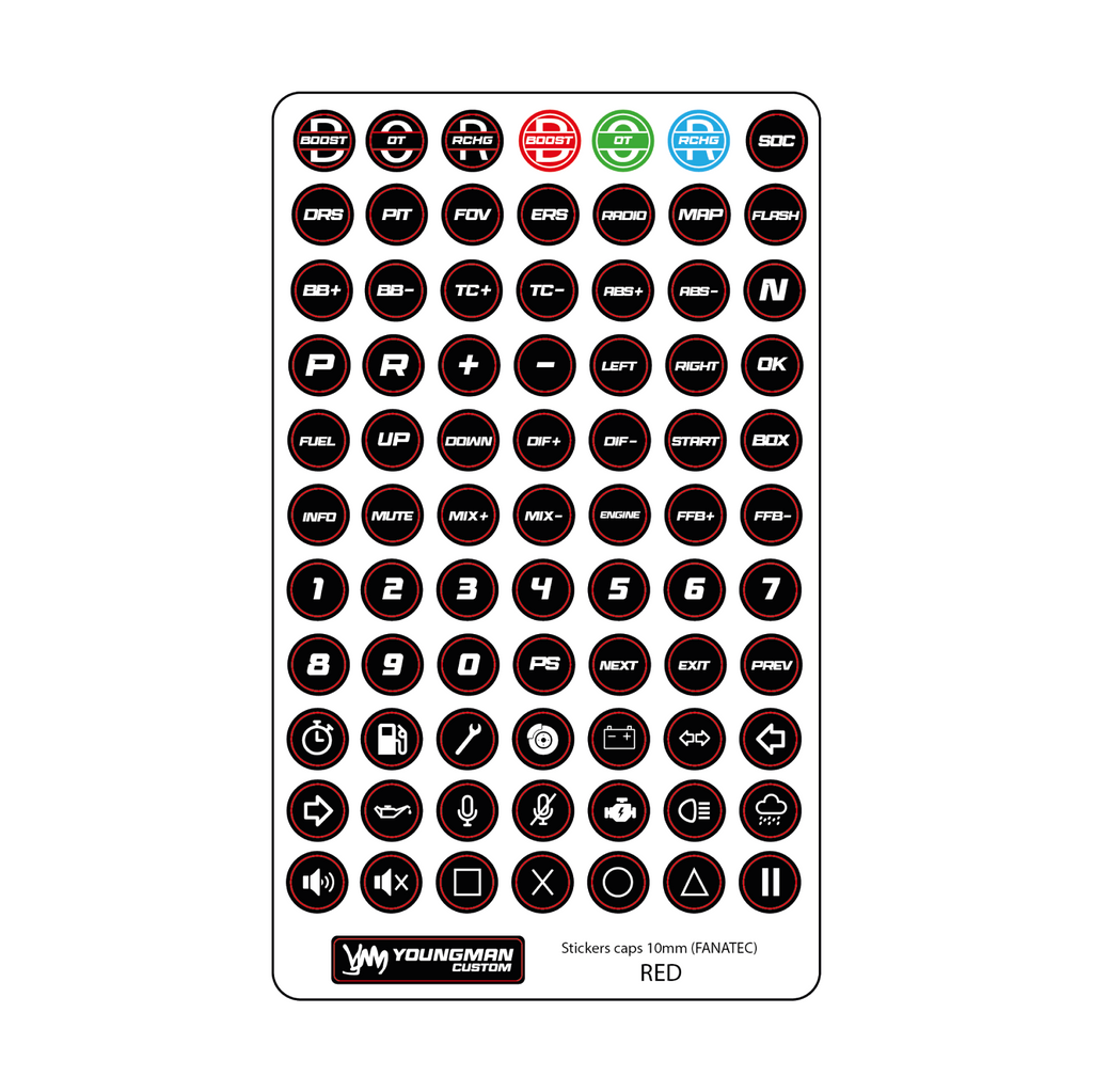 SIM Racing Steering Wheel Button Stickers / Button Box - 10mm Fanatec