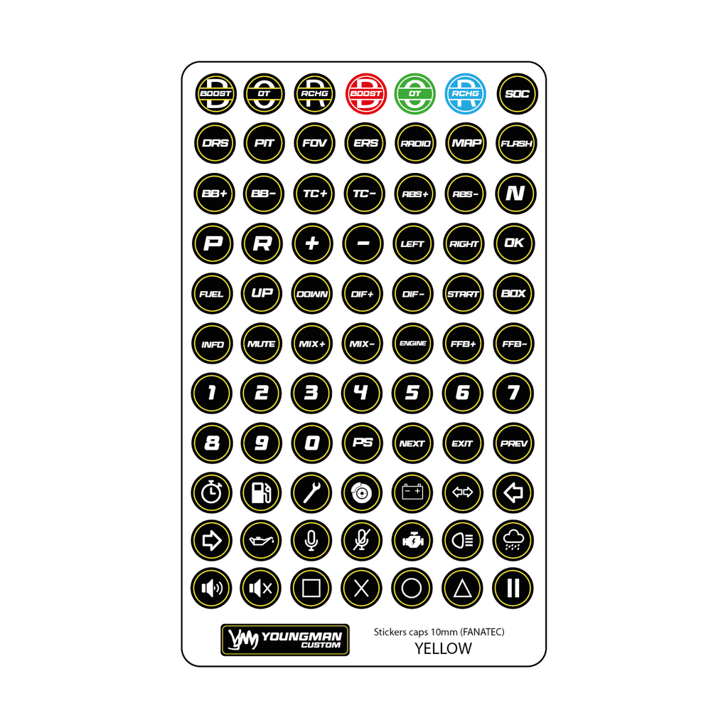 SIM Racing Steering Wheel Button Stickers / Button Box - 10mm Fanatec