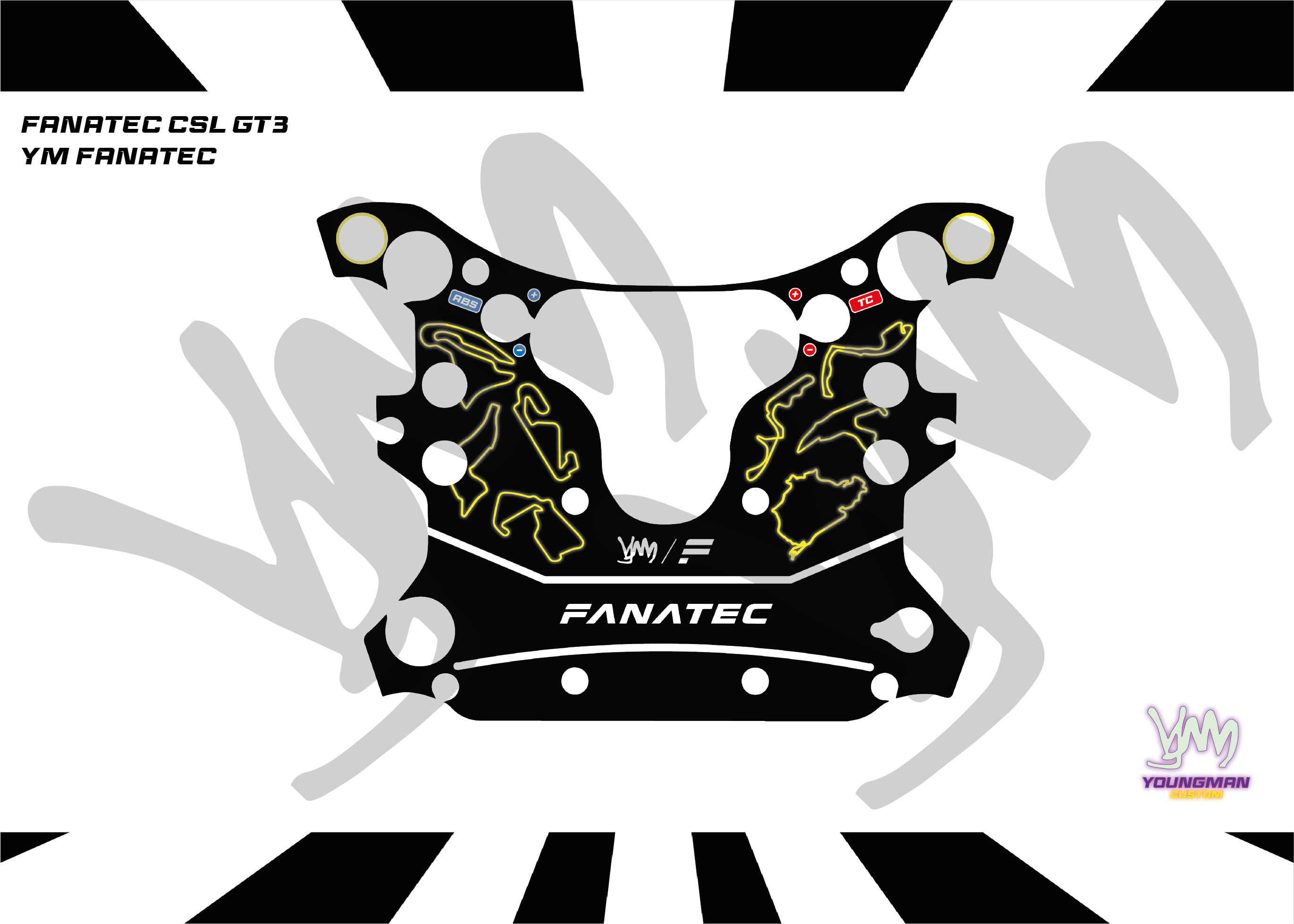 Autocollant YM Custom x Fanatec pour volant complet Fanatec CSL GT3 / CSL McLaren GT3