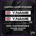 Stickers nom pilote personnalisé x2 racing avec drapeau - 100% personnalisable pour siège, volant, karting, casque, moto