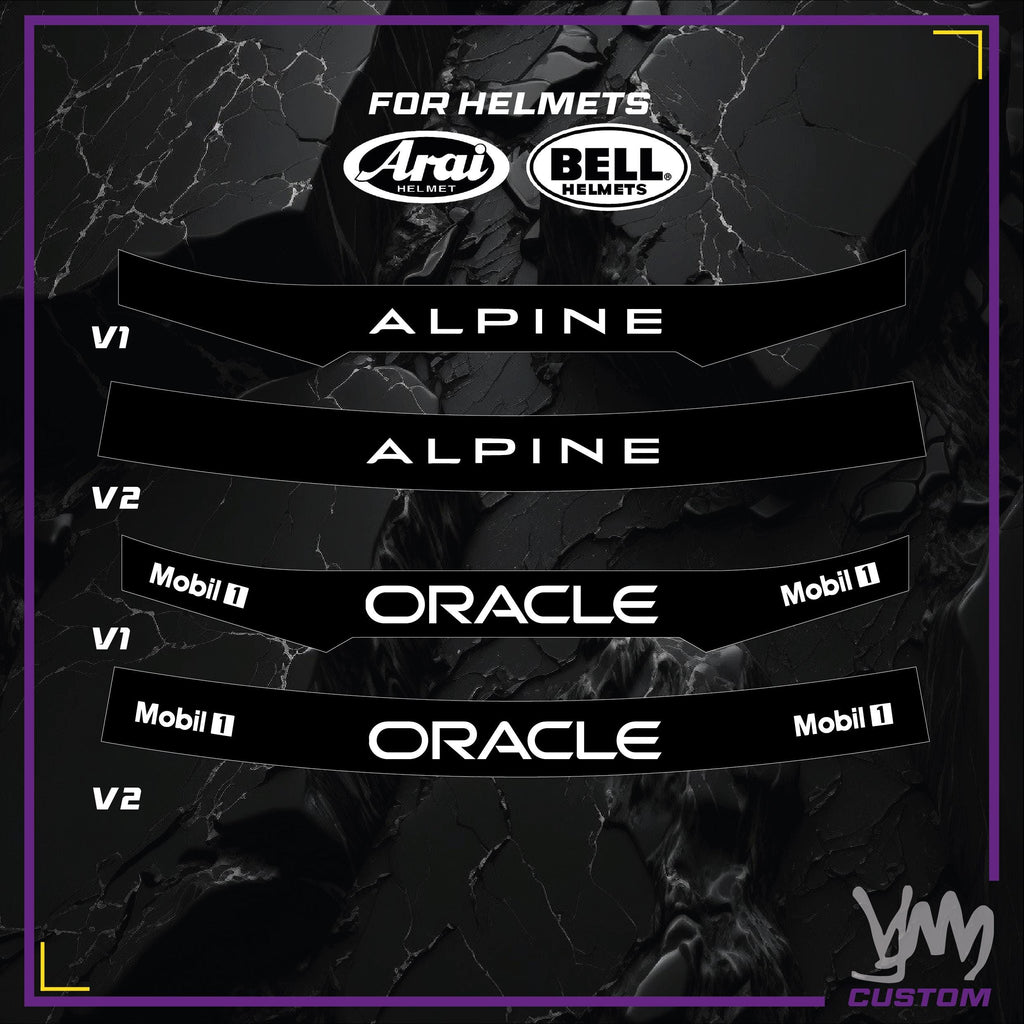 Sticker bandeau de visière pour casque Arai et Bell - Design F1 pilotes réplique GT