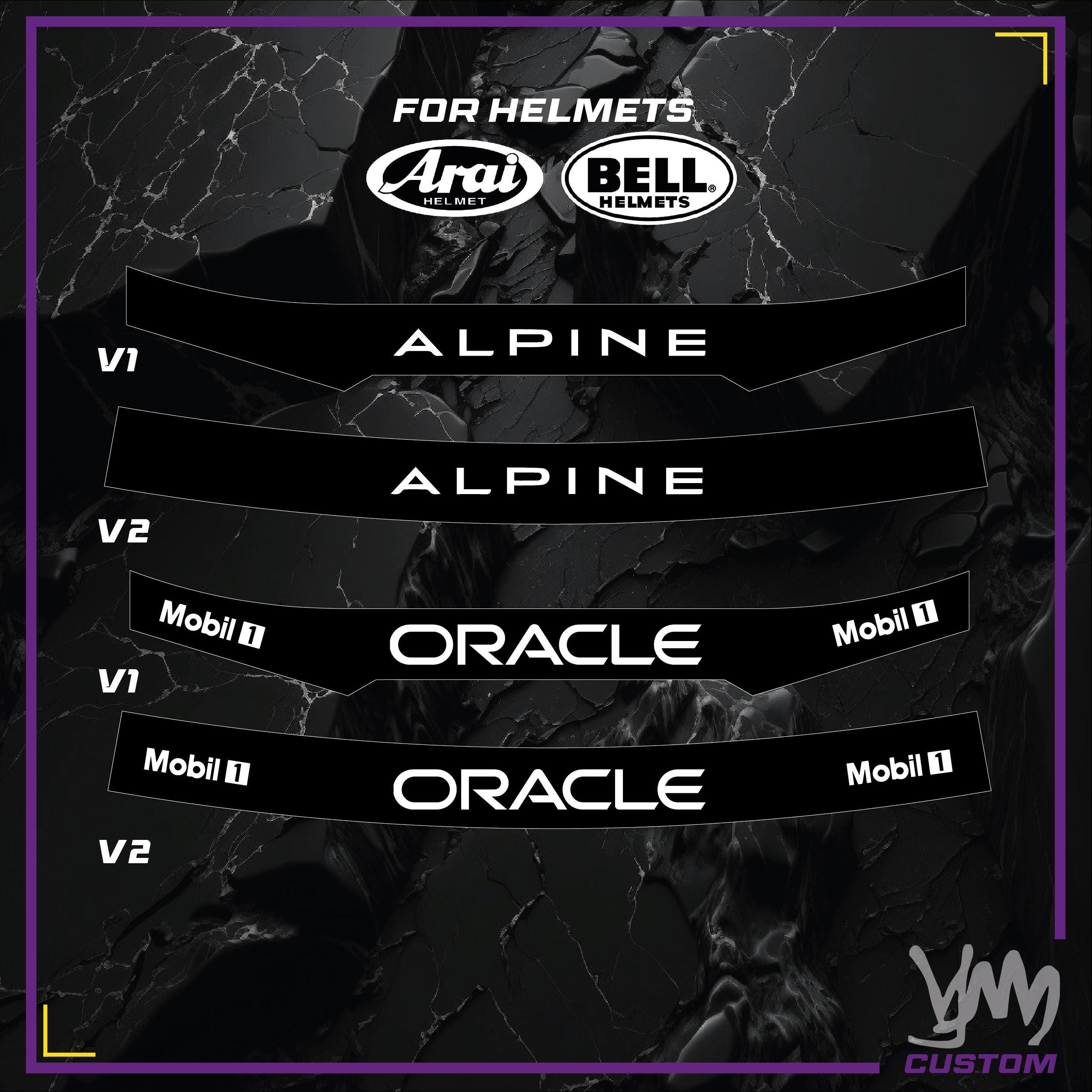 Sticker bandeau de visière pour casque Arai et Bell - Design F1 pilotes réplique GT