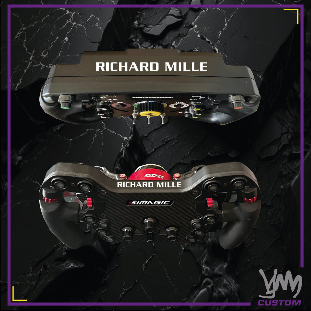 Sticker Richard Mille pour les volants Thrustmaster SF1000 / Add-On, Fanatec Podium / CSL Elite McLaren, SIMAGIC