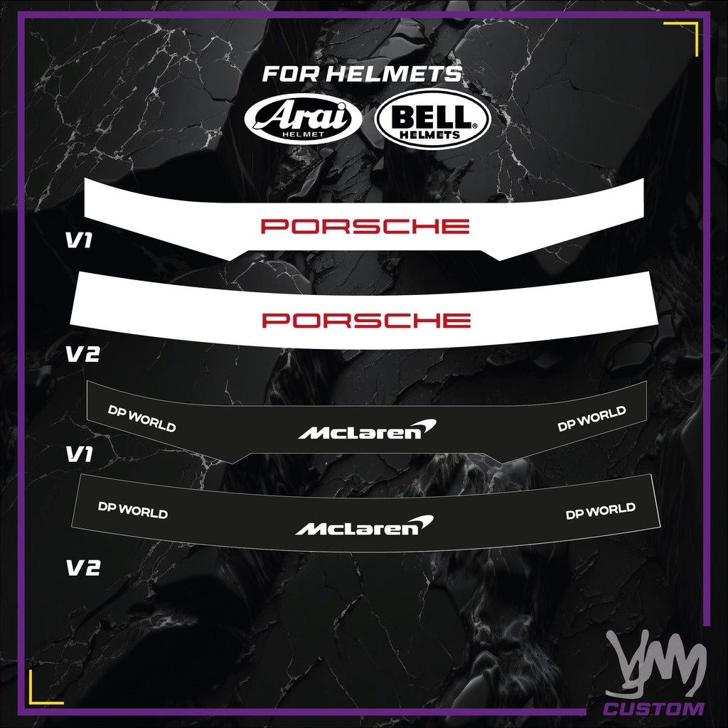 Sticker bandeau de visière pour casque Arai et Bell - Design F1 pilotes réplique GT