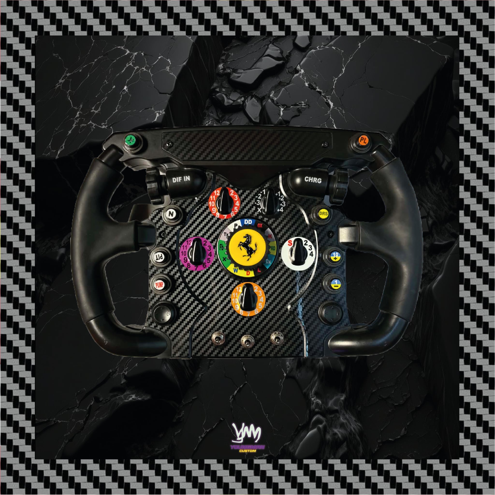 Autocollant effet fibre de carbone pour volant Thrustmaster F1 Add-On
