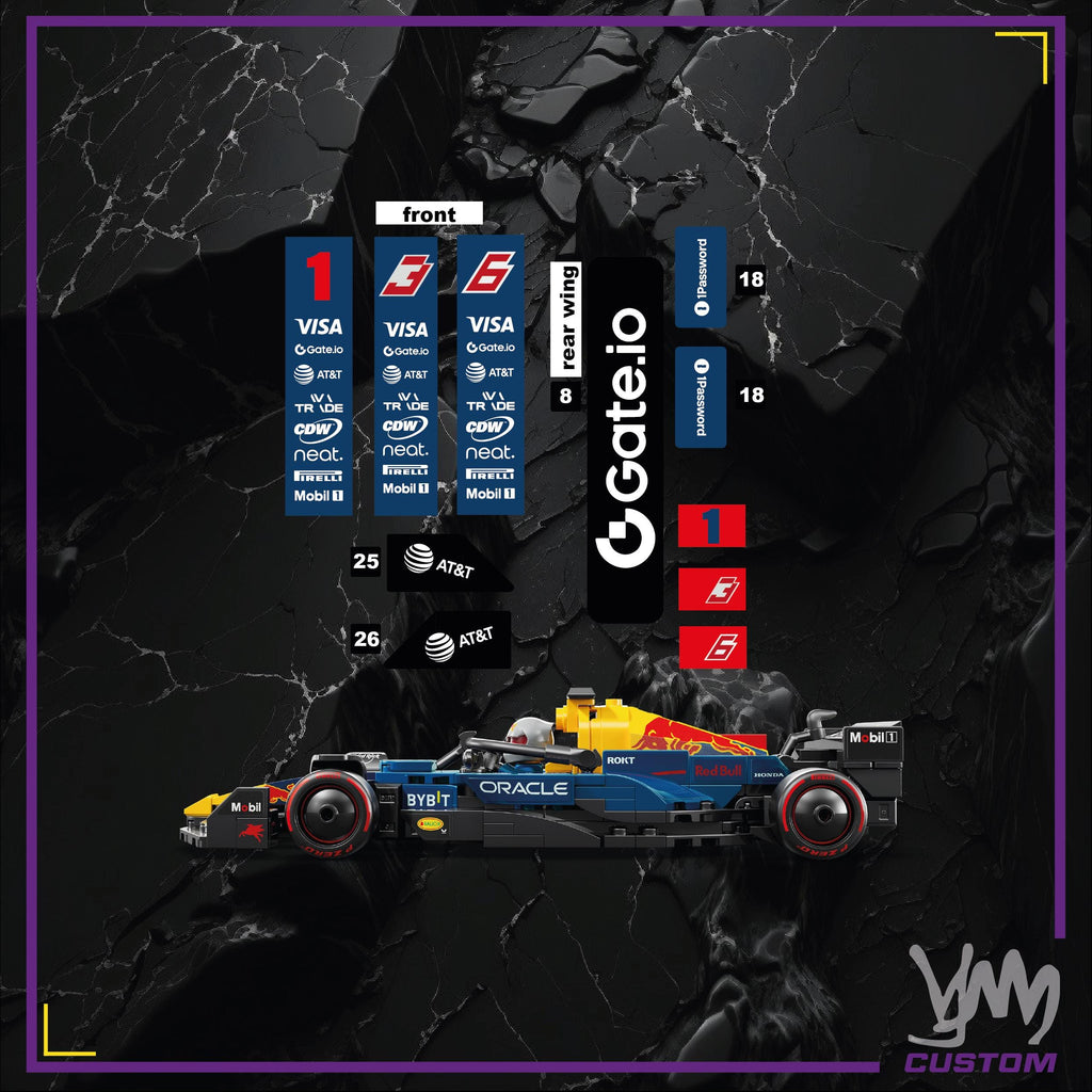 Pack de stickers Red Bull F1 édition livrée 2025 / 2026 pour Lego Speed Champion 77243 Oracle RB F1 Team - Max Verstappen - Isack Hadjar