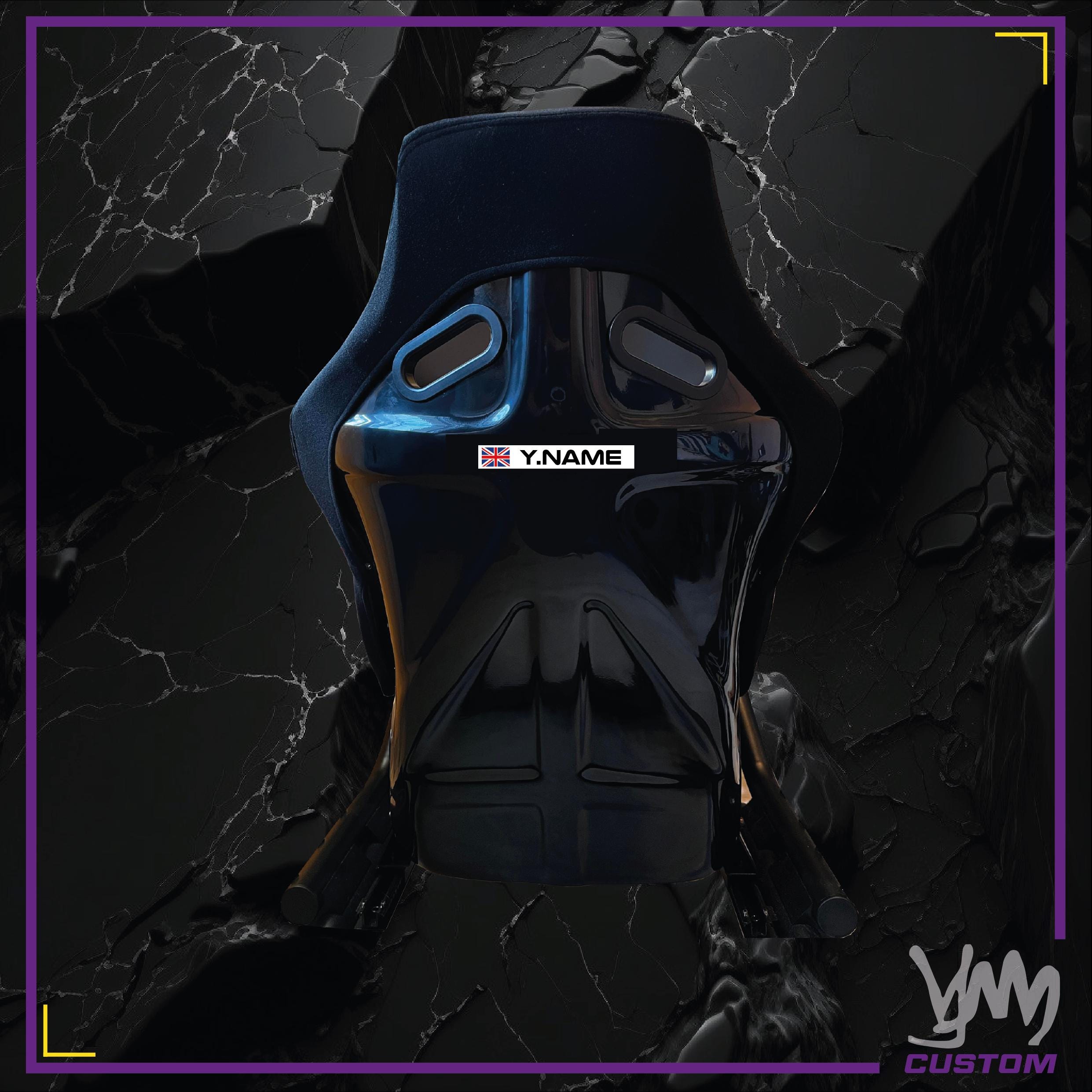 Stickers nom pilote personnalisé x2 racing avec drapeau - 100% personnalisable pour siège, volant, karting, casque, moto