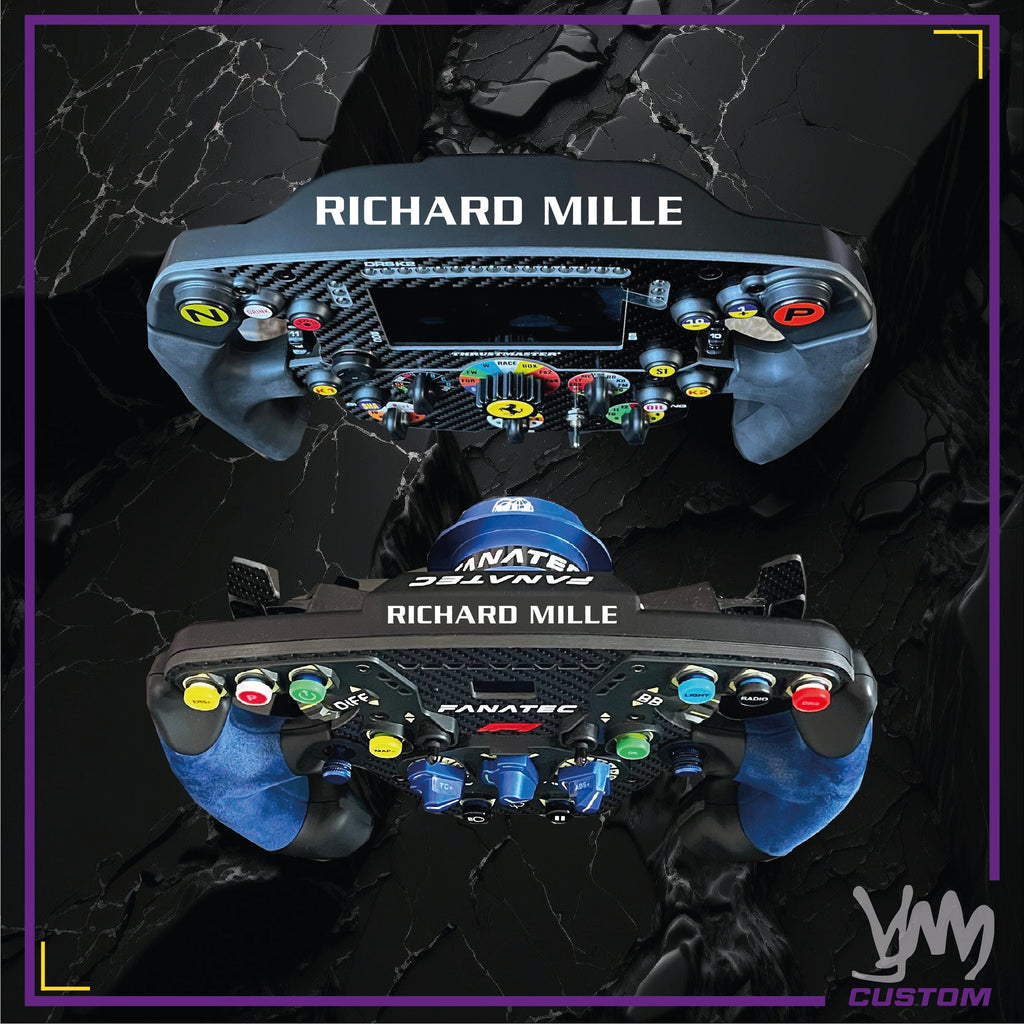 Sticker Richard Mille pour les volants Thrustmaster SF1000 / Add-On, Fanatec Podium / CSL Elite McLaren, SIMAGIC